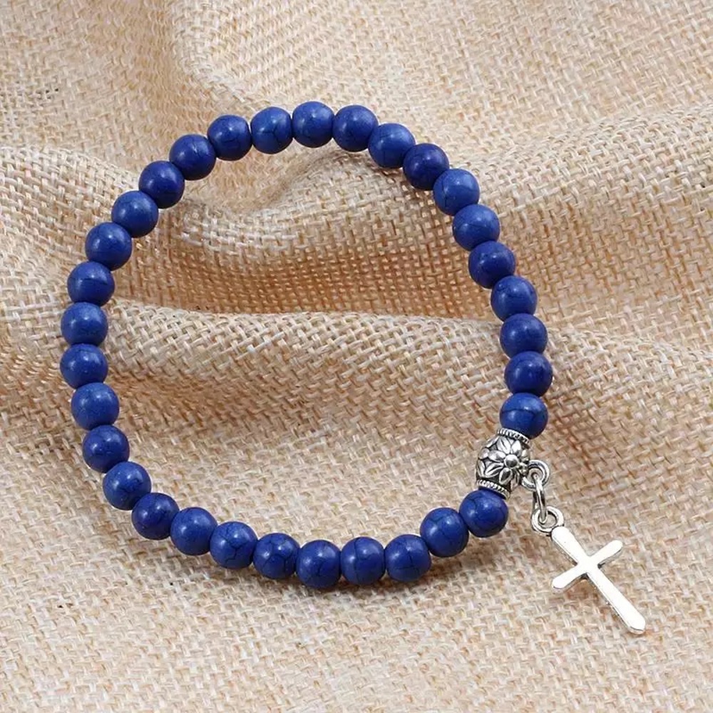 6mm Boho Natural Blue Beads Bracelet - Picture 4 of 4